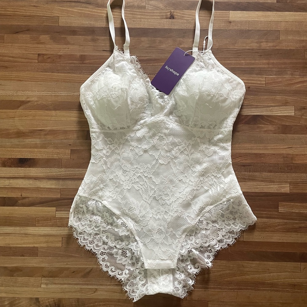 Hey Shape Shapewear Laced Bodysuit, white, small